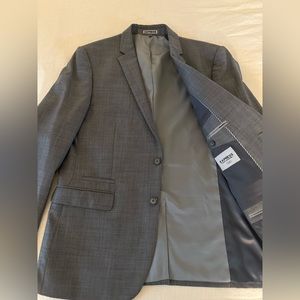 Large Express pinstripe suit jacket silver. Express photographer fitted cut